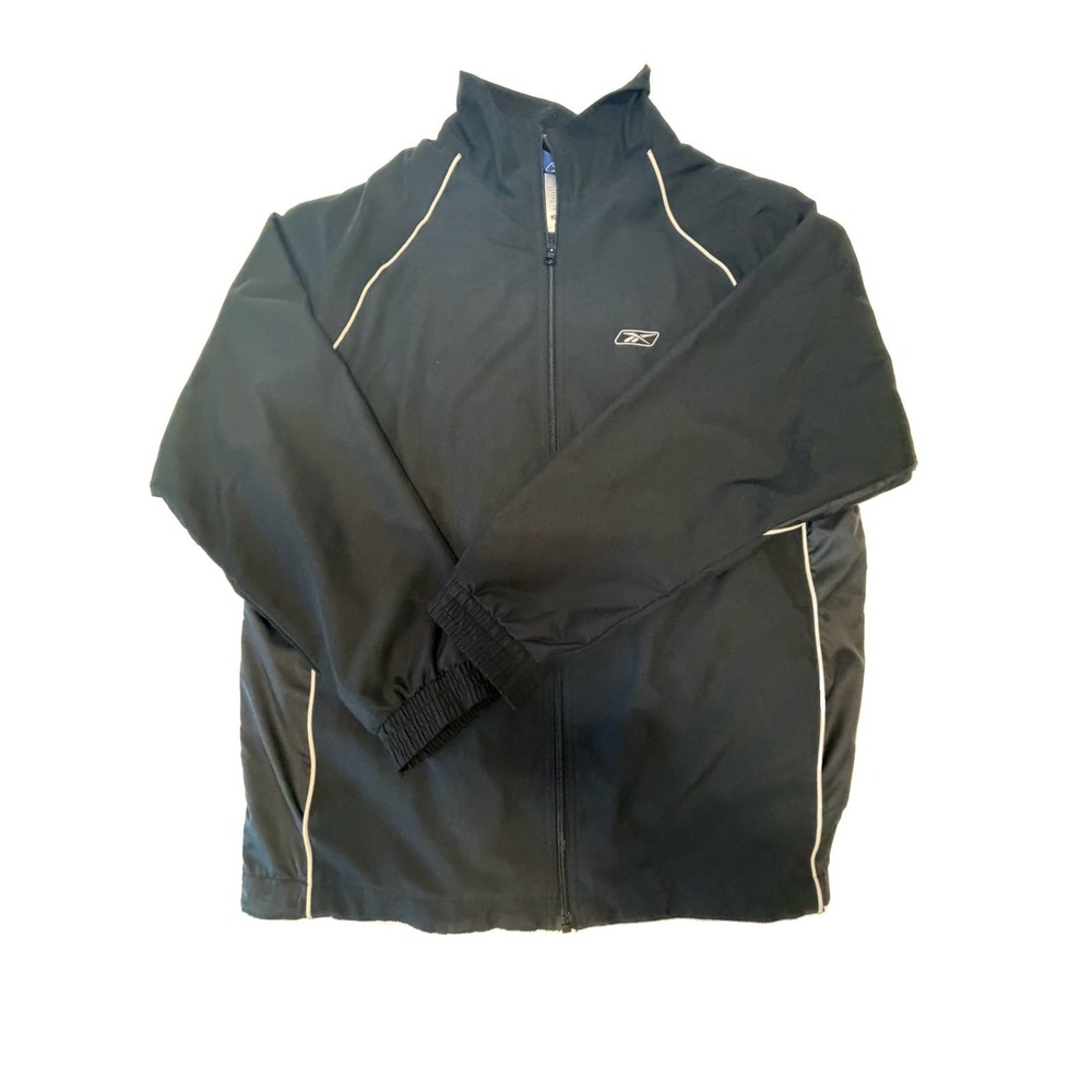 Vintage Reebok Track Suit Jacket Black White Piping 90s Mens M  Y2K RN 69421